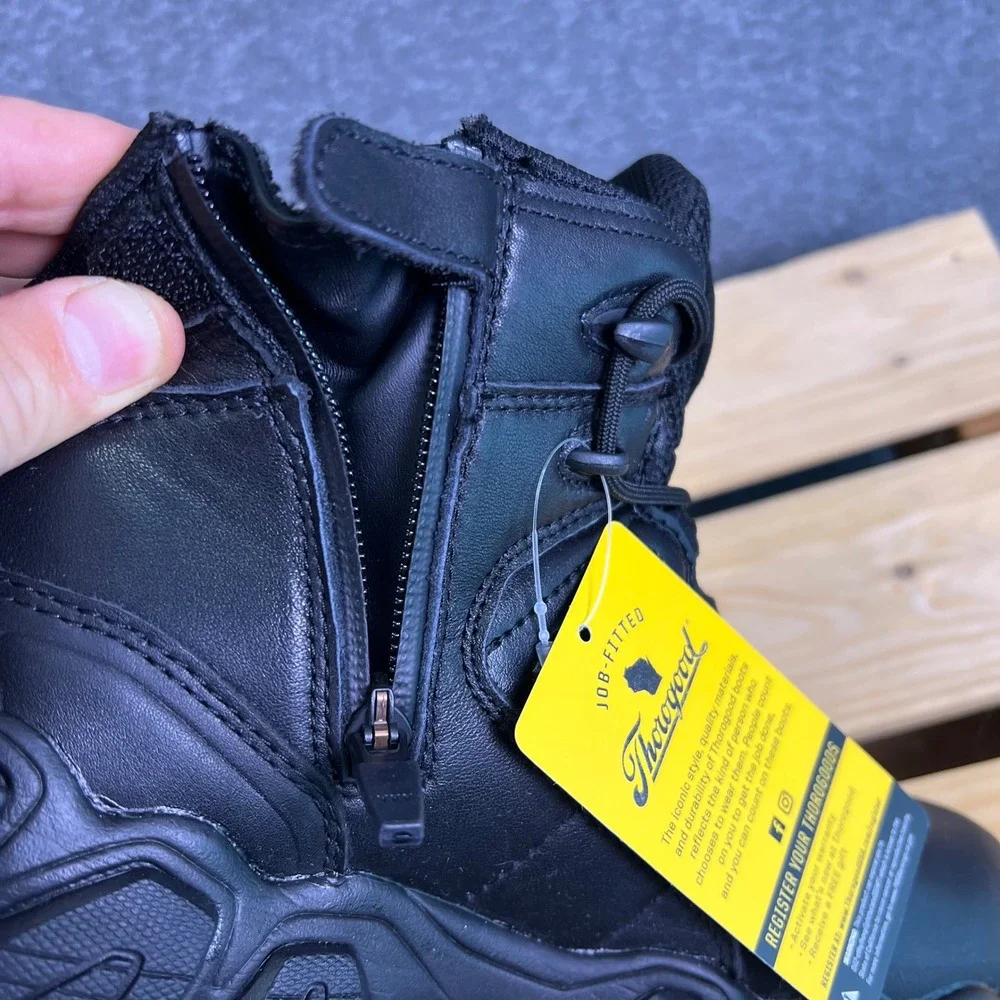 Thorogood Crosstrex Side-Zip Boots Men 7.5 Blk Tactical Waterproof 834-6385 Work